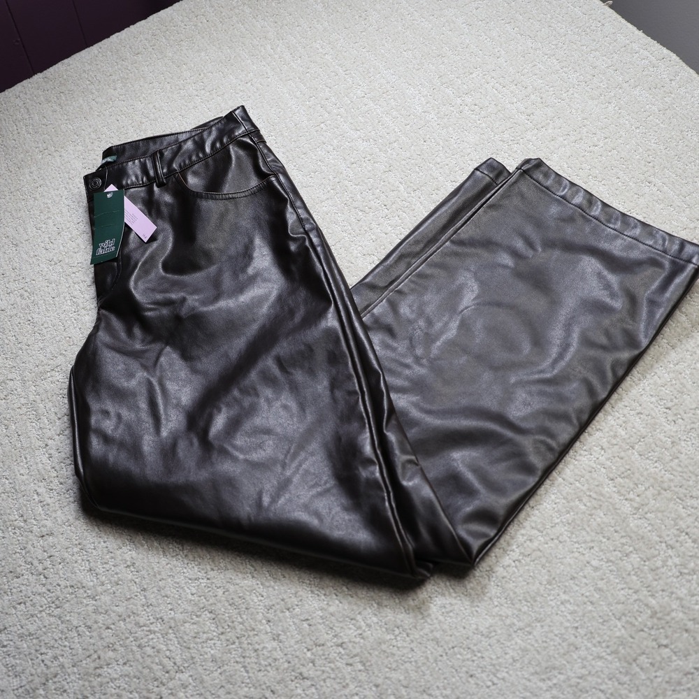 Wild Fable Brown Faux Leather Straight Leg Pants High Rise NWT Size 8